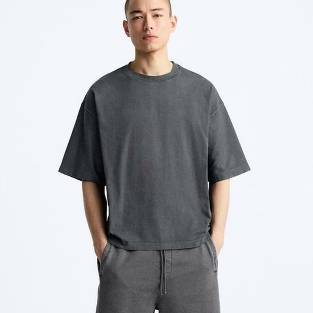 Zara men’s oversized boxy tee washed effect sz L washed black / gray NWT